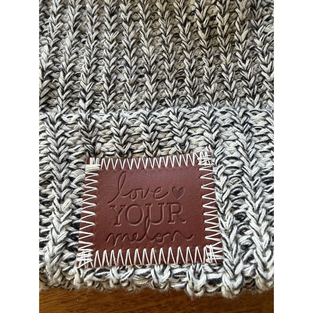 Love‎ Your Melon Black White Marled Knit Beanie Hat with Black Faux Fur Pom USA